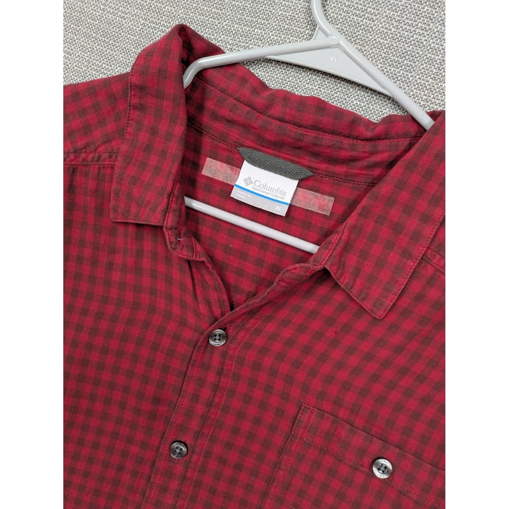 Columbia Shirt Mens XL Red Check Flannel Long Sleeve Button Up Casual Outdoor